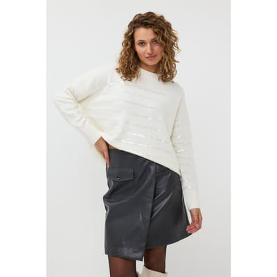 EsQualo Sweater Striped Sequins Off White Maat: XS/S | Sweaters Outlet | Dames | Wit