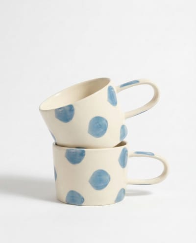 vtwonen - Mokken - Blauw - Stippen - Set van 2 - Keramiek - 350ml