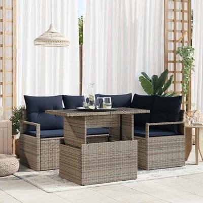vidaXL - Tuinbank - Set - 5 - st - 4-Aantal - zitplaatsen - Grijs - en - Marineblauw