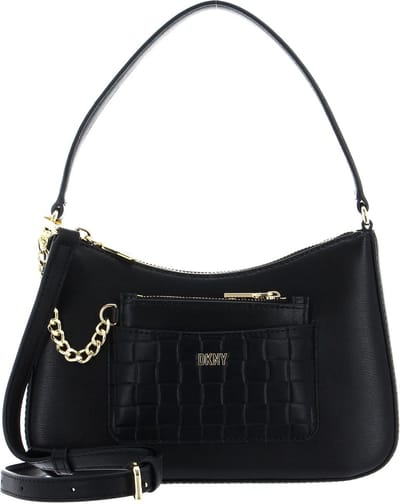 DKNY Leren Schoudertas Handtas Simona Tz Demi Crossbody Bag Black / Gold Zwart