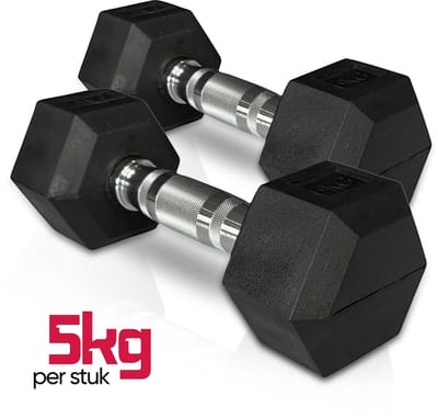 Padisport - 5kg dumbells - dumbells 5kg - halters - gewichten 5 kg - zwart - gewichten - dumbells - gewichten set halters - halters & gewichten - hexa dumbells