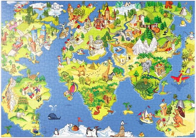 Cartoon Wereldkaart Puzzel - Educatieve Legpuzzel - Ontspannen Vrije Tijd - Grote Illustratie - 1000 Stukjes