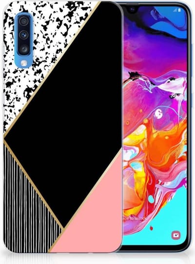 Samsung Galaxy A70 TPU Hoesje Zwart Roze Vormen