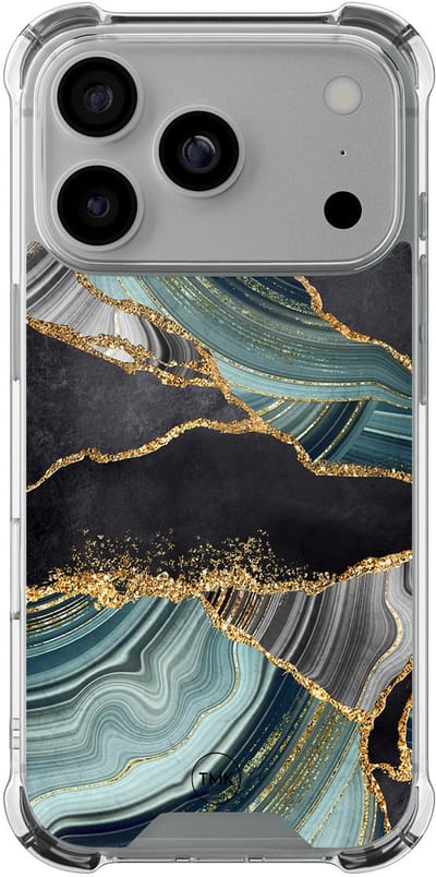 Shockproof hoesje geschikt voor Apple iPhone 17 Pro - Marble jade stone - Schokbestendig - Verhoogde randen - TPU case - Extra Sterke Back Cover - Marmer - Transparant, Multi