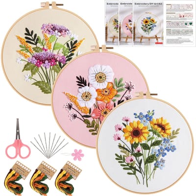 3-Delige Beginners Borduurset – Bloemen Kruissteek – Incl. 3 Borduurringen & Eenvoudige Instructies-Belle's product