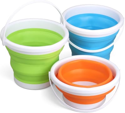 Emmers, 3 l Jumbo zandstrand speelgoedemmers opvouwbare wateremmers zwembad speelgoed met handvat voor tuinieren, reizen, vissen, schoonmaken en kamperen (blauw