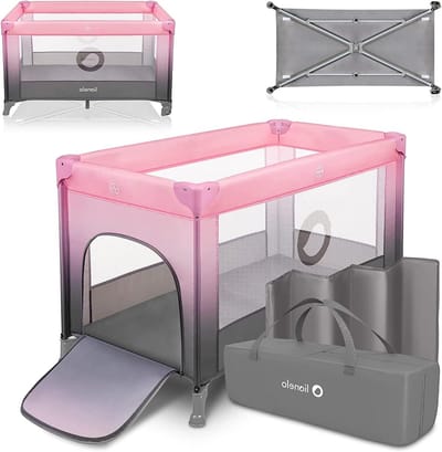 Babybed en box - Reiswieg peuterbed - Veilig spelen slapen - 2-in-1 functie - 0-36 maanden - Roze Grijs
