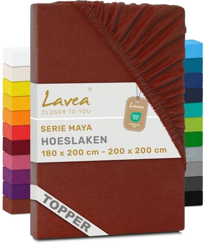 Lavea® Hoeslaken voor Topper/Topmatras 180x200 cm – 100% Katoen Jersey – Geschikt voor Topmatrassen tot 10 cm – Met Elastiek Rondom – OEKO-TEX Gecertificeerd – Kastanjebruin