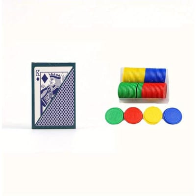 1 jeu de cartes et 50 pièces d'accessoires de jeu ronds Cartes de jeu d'extérieur en plastique PVC Cartes de jeu de société imperméables et résistantes à l'usure Ensemble de jeux de société bleu