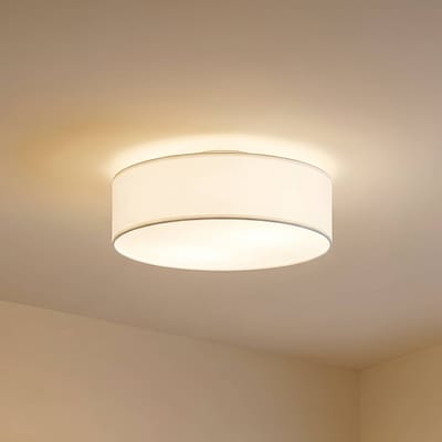 Lindby - plafondlamp - 3lichts - stof, metaal - H: 17 cm - E27 - crèmewit, mat nikkel