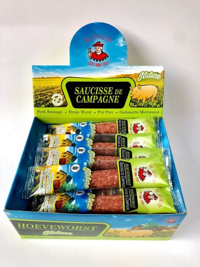Hoeveworst Natuur - droge worst glutenvrij en lactosevrij - 20 stuks x 50g