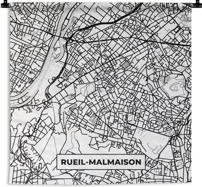 Wandkleed - Wanddoek - Kaart - Stadskaart - Frankrijk - Rueil-Malmaison - Plattegrond - Zwart wit - 180x180 cm - Wandtapijt