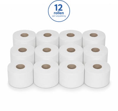NaturaSterk Mini Jumbo Toiletpapier – 2-laags – 12 Rollen – Geschikt voor Dispenser – 550 Vellen per Rol – 110 m – Wit WC Papier
