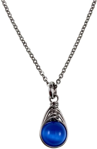 Cabelketting met Marineblauw Kattenoogsteen Hanger, Ketting met Hanger Dames, RVS - Verstelbaar 45-50cm - Handgemaakt