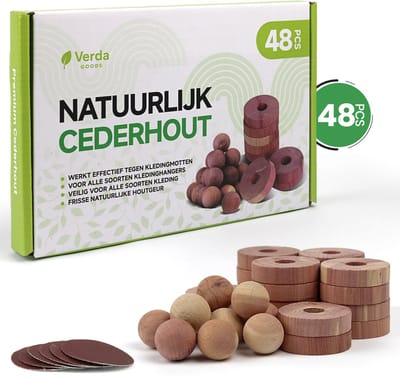Mottenballen Kledingkast - 48 stuks - Cederhout tegen Motten – Incl. Schuurpapier & Opbergzakjes - Motten bestrijden - Mottenval - Mottenballen extra sterk - Mottenvanger - Mottenpapier - Anti motten producten