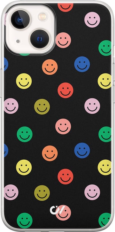 Hoesje geschikt voor Apple iPhone 13 - Retro Smileys - - Zwart - Apple - Casevibes