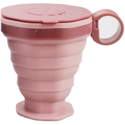 Tasse à café pliable en silicone, portable, pour l'extérieur, pour l'eau, pour le voyage, avec couvercle, pour le bain de bouche rose
