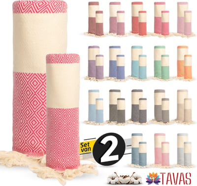 Rome Set van 2 | Hamamdoek 100x180 cm en Handdoek 50x90 cm 100% Katoen Spa Backpack Sauna Strandlaken Fuchsia