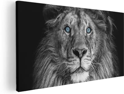 Artaza Canvas Schilderij Leeuw - 40x20 cm - Klein - Wanddecoratie Dierenkop - Muurdecoratie Zwart Wit - Schilderijen Op Canvas Dieren