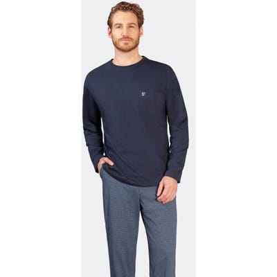 Blauwe heren pyjama Hajo blokjesdesign - Blauw - Maat - 50