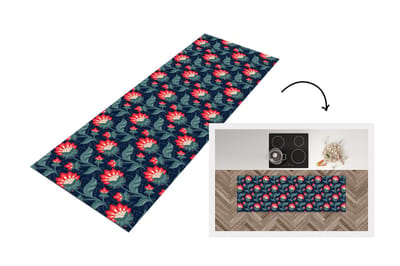 Keukenloper - Loper keuken - Design - Bloemen - Rood - 150x50 cm - Keukenloper vinyl