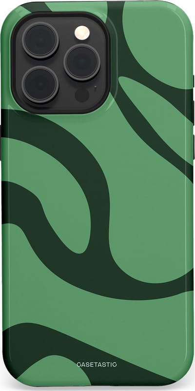 Casetastic hoesje geschikt voor Apple iPhone 15 Pro Max - MagSafe - Dubbellaagse bescherming - Khakigroene Bos Blobs - Fashion Case - Saliegroen Donkergrijs
