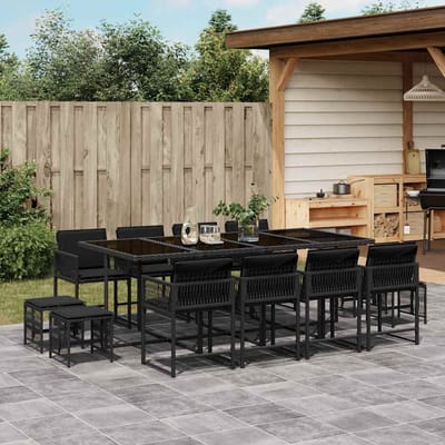 vidaXL - 13-delige - Tuinset - met - kussens - poly - rattan - zwart