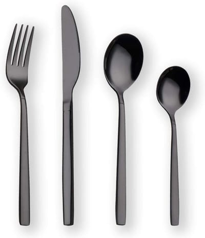 24-delige Titanium Zwart Gecoate RVS Bestekset, Elegant Zwart Bestek voor 6 Personen, Duurzaam Tafelgerei met Moderne Afwerking