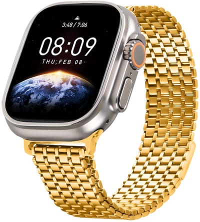 Luxe Milanees bandje - geschikt voor Apple Watch 1/2/3/4/5/6/7/8/9/10/11/ SE (1,2,3) met maat 38 mm / 40 mm / 41 mm en 42 mm (Watch 10/11) - Milanese met magneet sluiting - goud