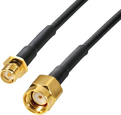 RP-SMA (m) - RP-SMA (v) verlengkabel - RG174 - 50 Ohm / zwart - 10 meter