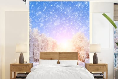 Behang - Fotobehang Sneeuw - Zon - Winter - Breedte 195 cm x hoogte 260 cm