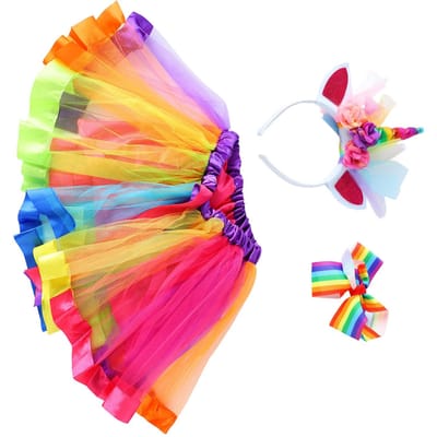 Kinderen Kleurrijke Rok Schattig Cartoon Kostuum Set Meisje Balletsrok met Haarclip Hoofdband Kleurrijk One Size yellow