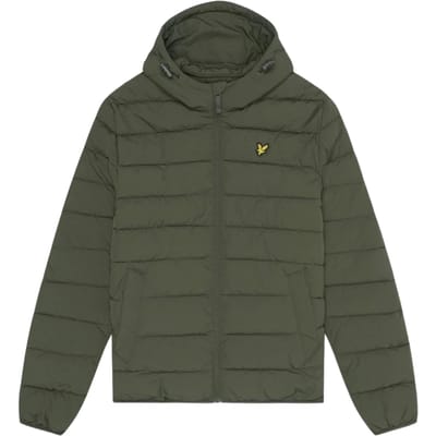 Olijfgroen pufferjack met capuchon van Lyle & Scott met logo en logo