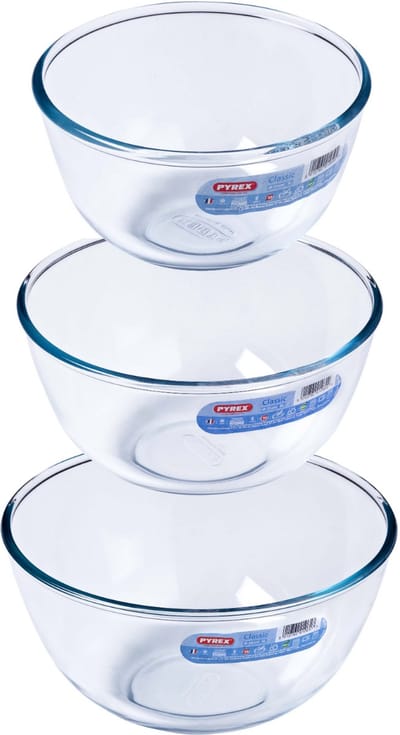 Pyrex - Classic - Beslagkommenset - Set van 3 - 1 L, 2 L & 3 L - Borosilicaat glas - Beslagkom 3-delig