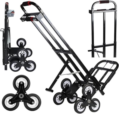 Klimwagen - Handkar trap - Zware spullen vervoeren - 6-wiel ontwerp - 210 kg capaciteit - Zwart