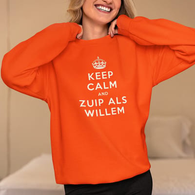 Oranje Koningsdag Trui Keep Calm And Zuip Als Willem - MAAT XS - Uniseks Pasvorm - Oranje Feestkleding