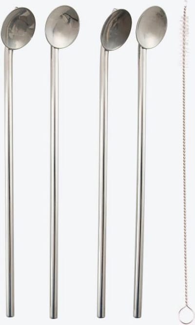 Point-Virgule set van 4 cocktaillepels/rietjes uit rvs met reinigingsborstel 21.5cm