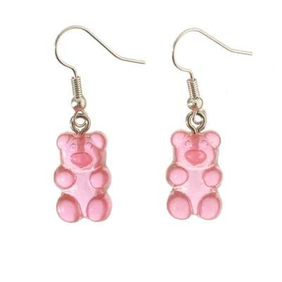 oorbellen gummybear zilver donkerroze rvs