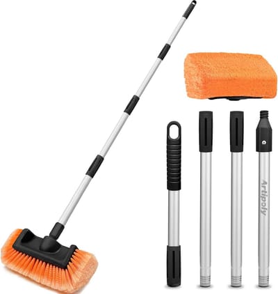 Autowasborstel Verlengbaar - Reinigingsborstel Auto - Voertuigen Reinigen - Krasvrije Zachte Borstels - 160 cm Lengte - Oranje
