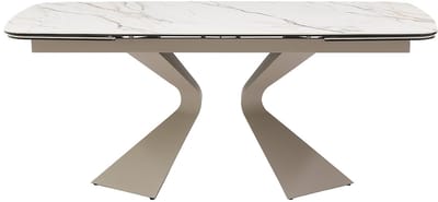Vente-unique Verlengbare eettafel 6 tot 10 personen van gehard glas, keramiek en taupegrijs metaal - Wit marmereffect - KAJARI van Maison Céphy
