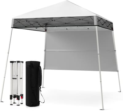 COSTWAY Paviljoen, 2 x 2 m, pop-up vouwpaviljoen, in hoogte verstelbaar, met zijwand en bodemhaken, waterdicht en zonwering, partytent, tuintent met tas, tuinpaviljoen voor tuin, feest (wit)