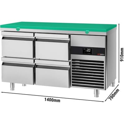 GGM Gastro Kühltisch PREMIUM - 1400x700mm - mit 4 Schubladen - inkl. Schneideplatte Grün