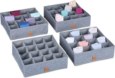 Famanu – Stoffen ondergoed-organizer set van 4, voor sokken, stropdassen en onderbroeken in lades en kasten