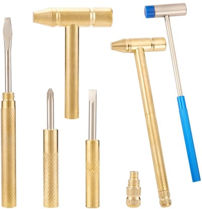 Allecto - Mini Multifunctionele Hamer - 6 in 1 Gereedschap - Goud - Voor Sieraden en Horloges - Handig voor Reparaties - Voor Klokken en Naaimachines