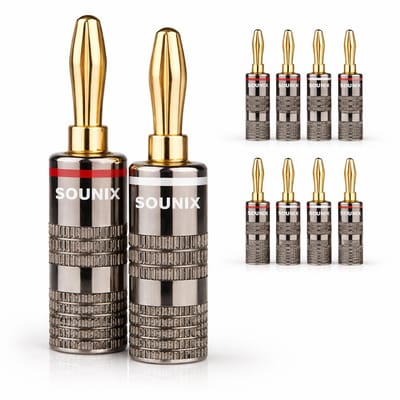 Sounix Banaanstekker 8 stuks - Banaan Stekker - Gold plated Luidspreker Stekker – Voor Versterker & Speakers