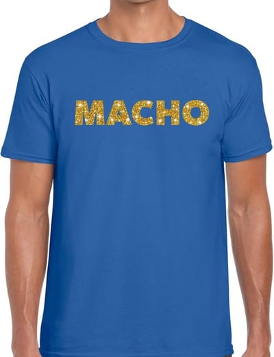 Macho goud glitter tekst t-shirt blauw voor heren S