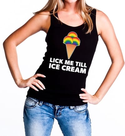 Lick me till ice cream gaypride tanktop/mouwloos shirt - zwart singlet regenboog voor dames - Gay pride S