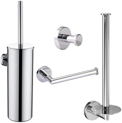 Toiletaccessoireset Chroom 4-delig - Toiletset - Toiletborstelhouder - Toiletrolhouder - Reserverolhouder - Handdoekhaak