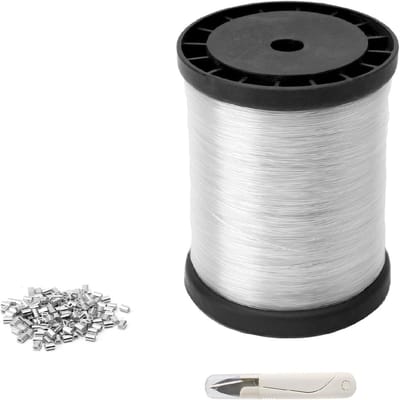 Nylon Vislijn Set 0.8 mm 200 m Transparante Draad voor Vissen en Creatieve Klussen, Inclusief 120 Aluminium Crimp Sleeves en Mini Schaar, Maximaal 16 kg Belastbaarheid