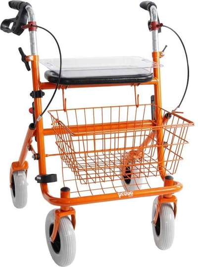 Rollator 43 cm zitbreedte - Premis Provo - Tot 120 kg - In hoogte verstelbaar - incl. Mand, dienblad en stokbakhouder - Metallic Oranje